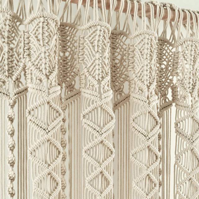 Grey 40&#34;W x 84&#34;L Boho Macrame Textured Cotton Single Window Curtain Panel - Neutral (101.6cm W X 213.36cm H)
