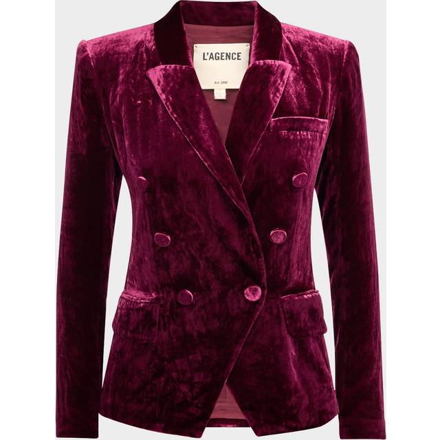 Kenzie Double-Breasted Velvet Blazer - DARK PORT - 8