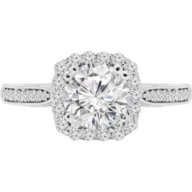 Majesty Diamonds MD240115-P 1.4 CTW Round Lab Created Diamond Double Prong Tapered Cushion Halo Engagement Ring in 14K White Gold - Size 4 to 9