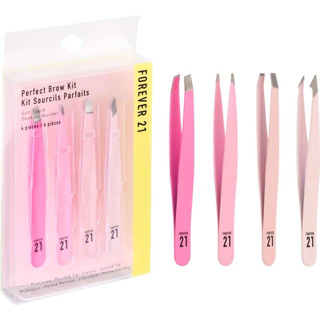 Forever 21 Perfect Brow Kit - 4pk Soft Touch Tweezers  Hair Removal Tweezers For Women |Angled and Pointed Tweezer Set  Precision Tweezers For Fine In