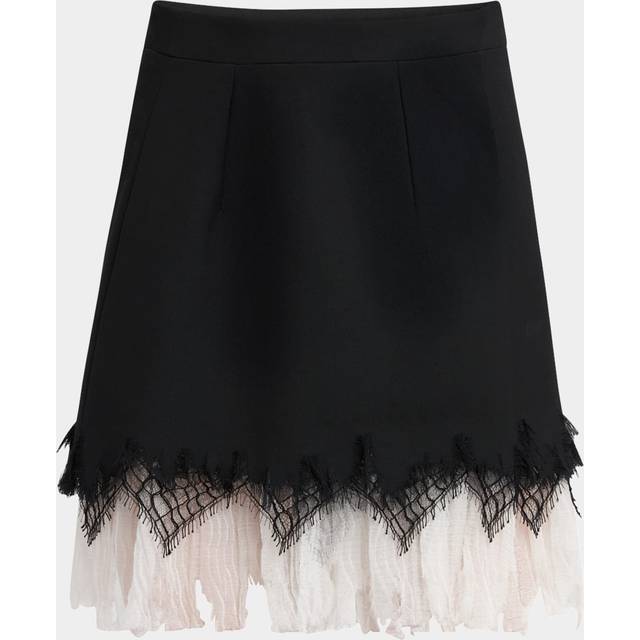 Lace Ruffle Hem Mini Skirt - BLACK - 44 IT (8 US)