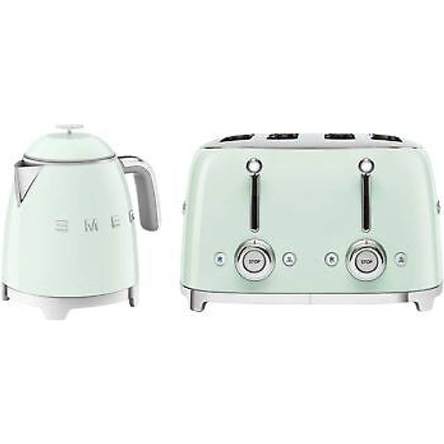 Smeg 50's Style Retro Range Breakfast Set, 0.8L 1400W Mini Kettle and Multi-Functional Control 4-Slice 2000W Toaster, Pastel Green