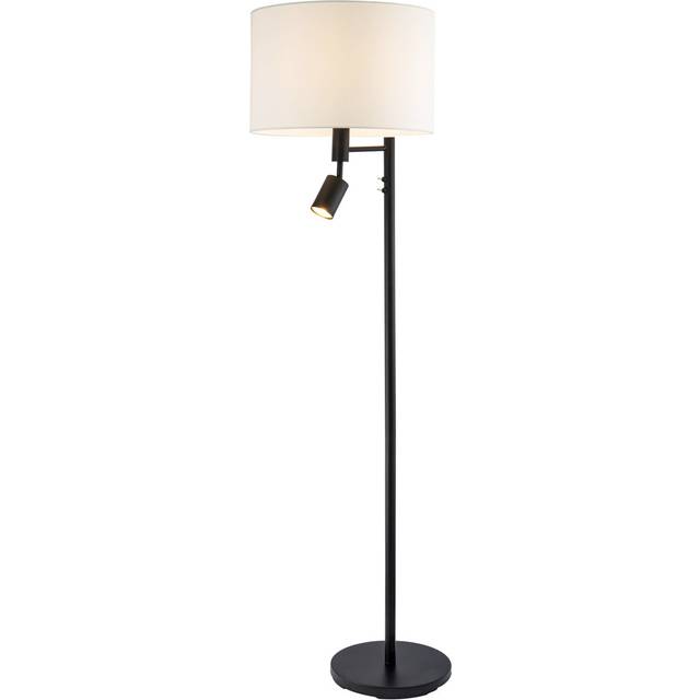 Modern Black Floor Light with LED Adjustable Spot Lamp and White Cotton Shade by - Matte (152cm H X 40cm W X 23cm D)