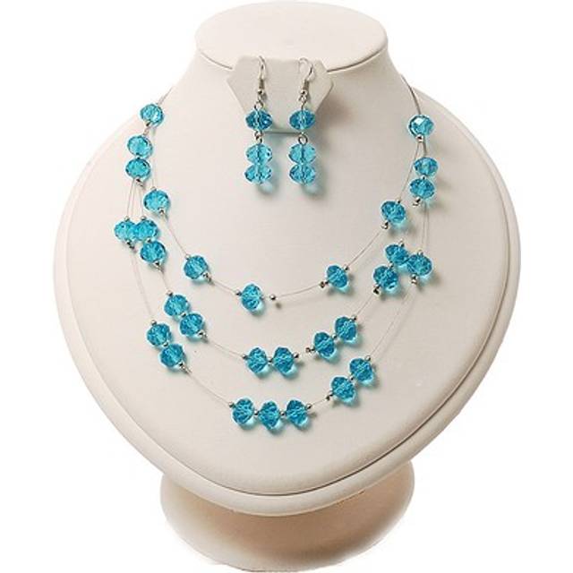 Azure crystal floating bead necklace & drop earring set - 52cm length
