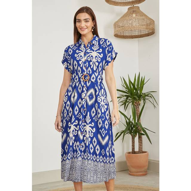 Yumi Women's Blue Patterned Shirt Dress New Look - UK 14