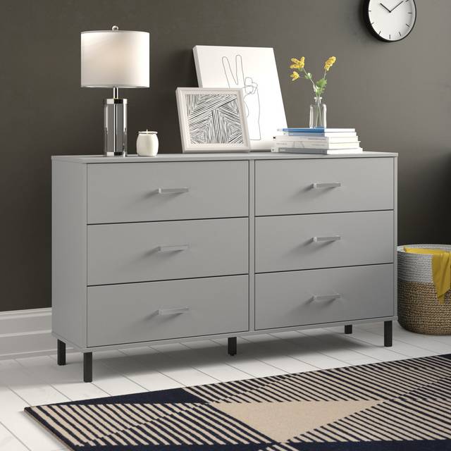 Alexei 6 Drawer 148.6Cm W Double Dresser - Grey (86.6cm H X 148.6cm W X 40cm D)
