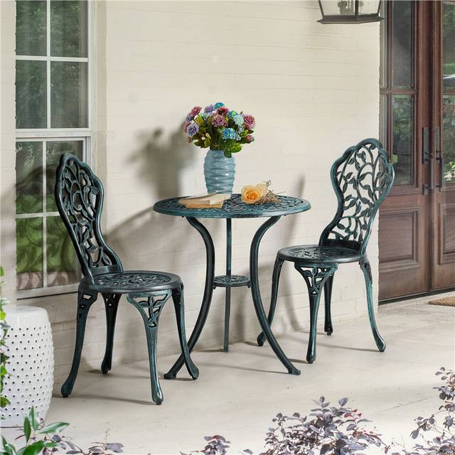 color All Weather Table Set Antique Aluminium Bistro Dining Set - Green (2)