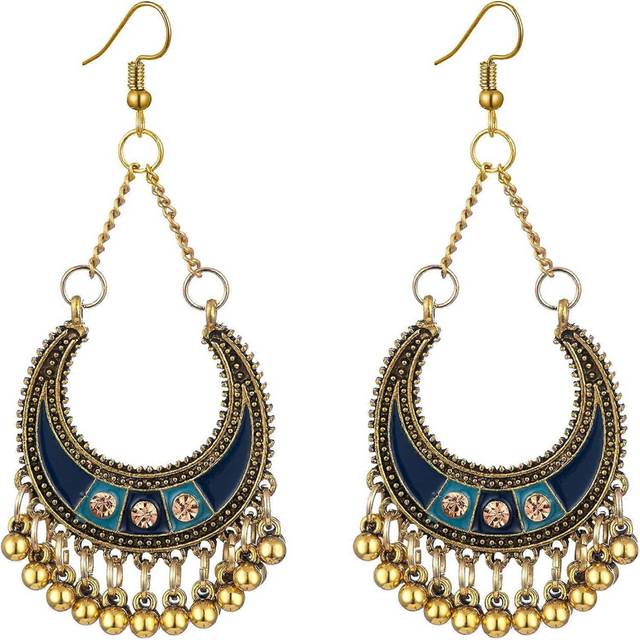 (As show, One size) Antique Ethnic Mexico Indian Vintage Bollywood Gypsy Gold Plated Traditional Earrings for Women and Girls