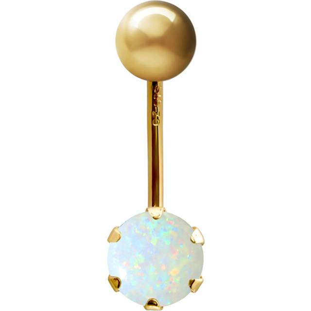 (9ct Yellow Gold, White Iridescent) Jewelco London Ladies 9ct Yellow Gold 6mm Cubic Zirconia Solitaire Banana Belly Bar Body Piercing 10mm - JBJ100-10