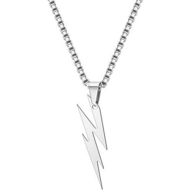(silver) Men Pendant Necklace Unisex Chain Solid Color Thunder Flash Shape Neck Decoration Hip Hop