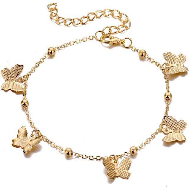 (gold) Jewelry New Beach Foot Decoration Hollow Butterfly Pendant Handmade Anklet