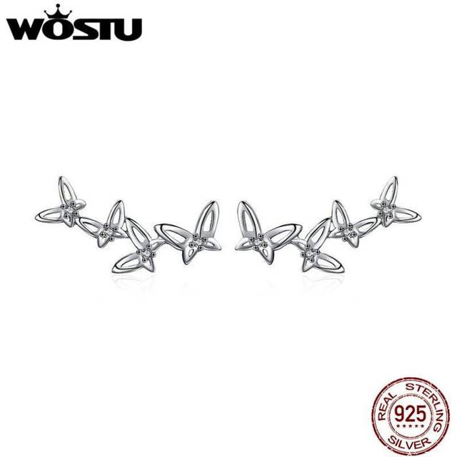 (Earrings) Wostu 925 Sterling Silver Decorative Butterflies Stud Earrings Classic Small Earrings For Women