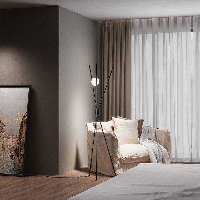 1-Light Metal Tripod Standing Floor Lamp with Plastic Lampshade - Black (160cm H X 44.5cm W X 44.5cm D)