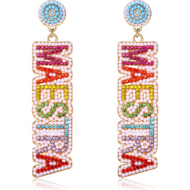 MOLOCH Teacher Earrings Beaded Rhinestone Maestra Teacher Dangle Earrings Colorful Statement Back to School Jewelry Teacher Appreciation Gifts for Her