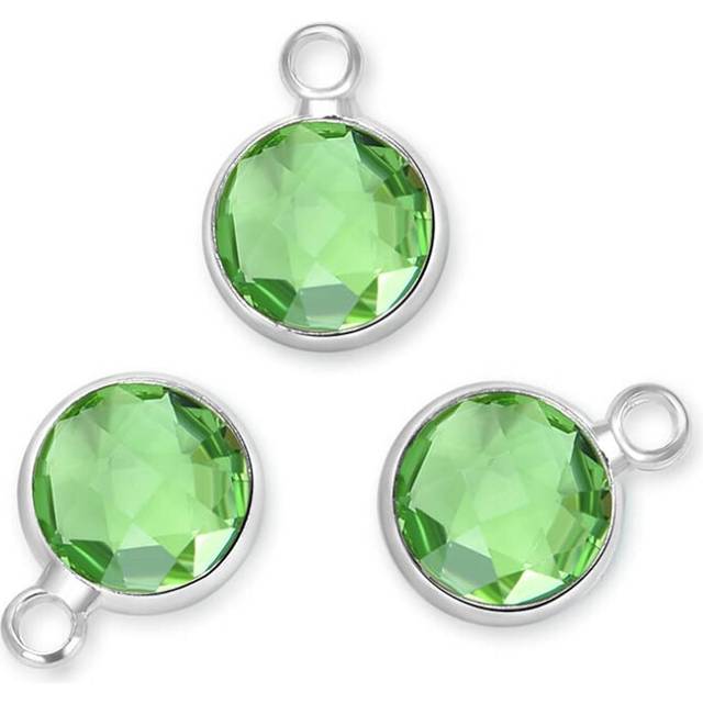 Adabele 20pcs Grade A August Peridot Green Birthstone Charms 8mm (0.31 Inch) Silver Plated Crystal Pendant Drop Bead for Women Men Jewelry Making CCP4