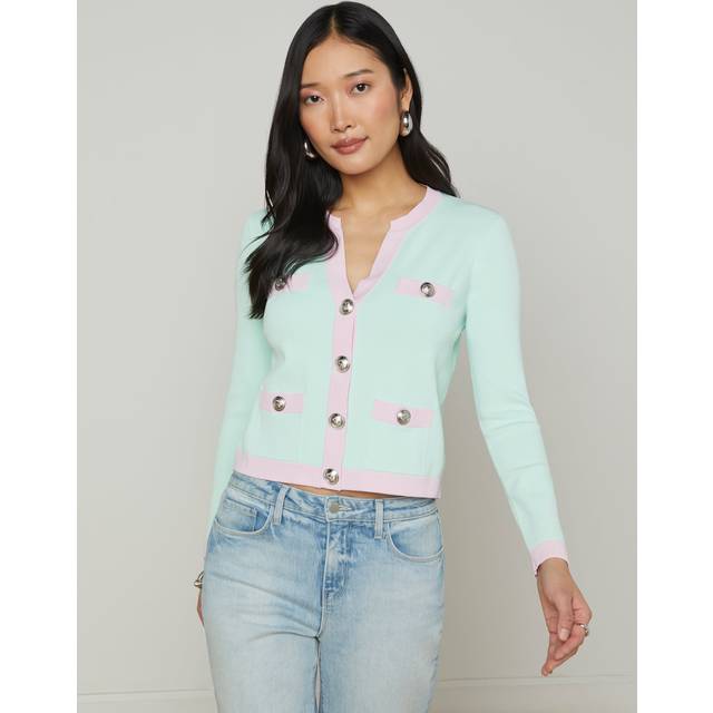 L'AGENCE Estefania Cardigan In Pale Jade/Pink