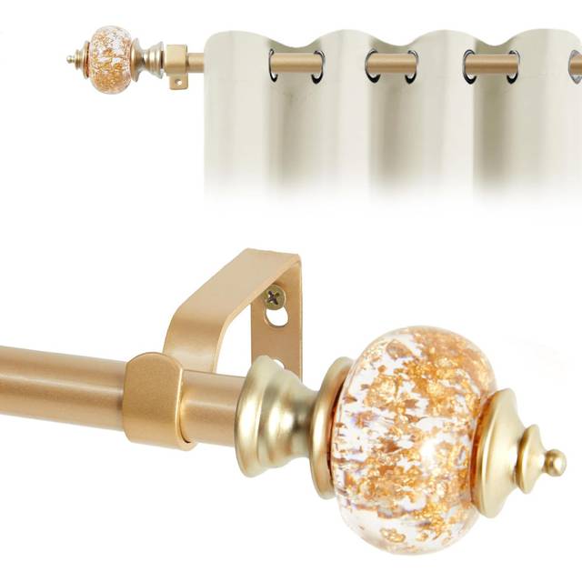 Metal Curtain Poles 122-213cm with Brackets and Stylish Finial, Adjustable Voile Curtain Poles - Gold