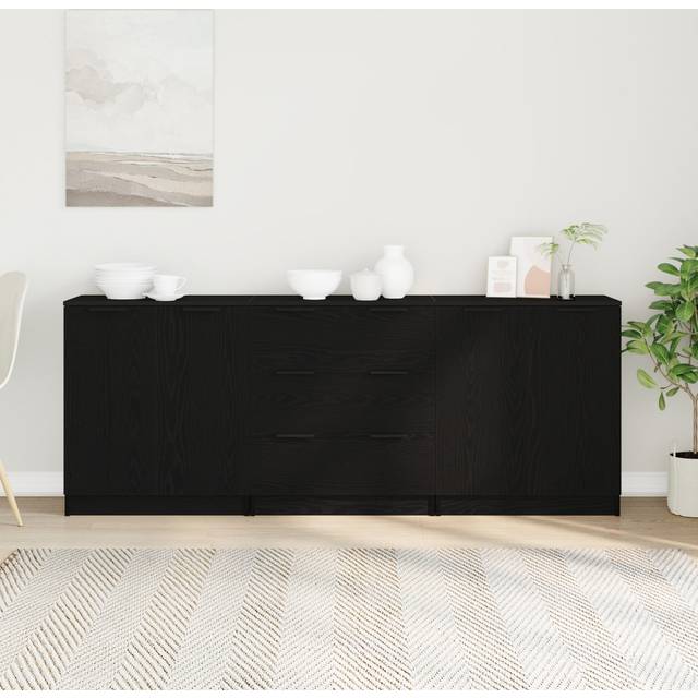 Latitude Run Sideboard Set Of 3 Black Oak MDF Medium Black Oak Sideboard Black 70cm H X 60cm W X 30cm D