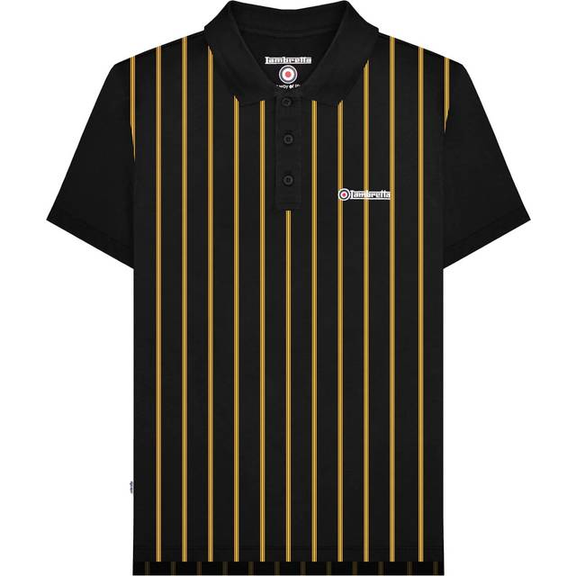 (XL, Black/Gold) Lambretta Mens Pinstripe Polo Shirt