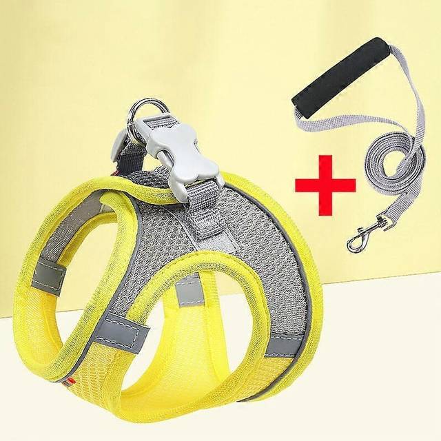 (Lemon Yellow, XXS 0.5-1.5kg) Dog Harness Vest Chest Cat Collars Rope Small Dogs Reflective Breathable Adjustable Outdoor Walking Travel Pet Supplies