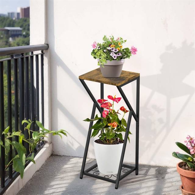 Plant Stand Indoor Corner Metal Plant Rack Holds Multiple Plants, 2 Tier Modern Plant Support Flower Pot Stand Display Rack - Brown