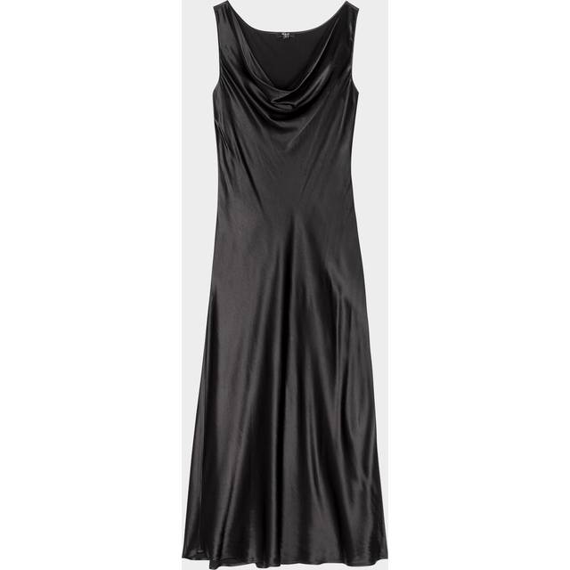 Nat Satin Cowl-Neck Midi Dress - BLACK - Small
