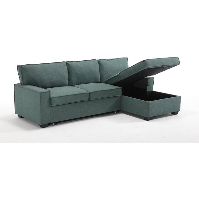 Makynzie Corner Sofa With Pull Out Sofa Bed & Storage - Teal (Right) - Brown (86cm H X 233cm W X 144cm D)