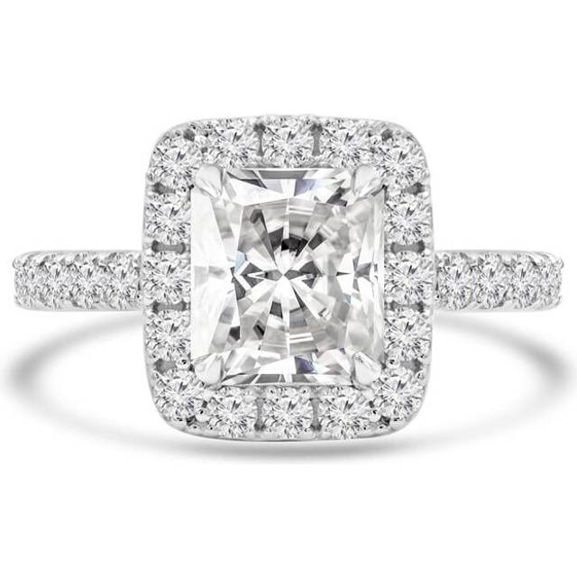 Majesty Diamonds MD240132-9 3 CTW Radiant Diamond Radiant Halo Engagement Ring with Accents in 14K White Gold - Size 9