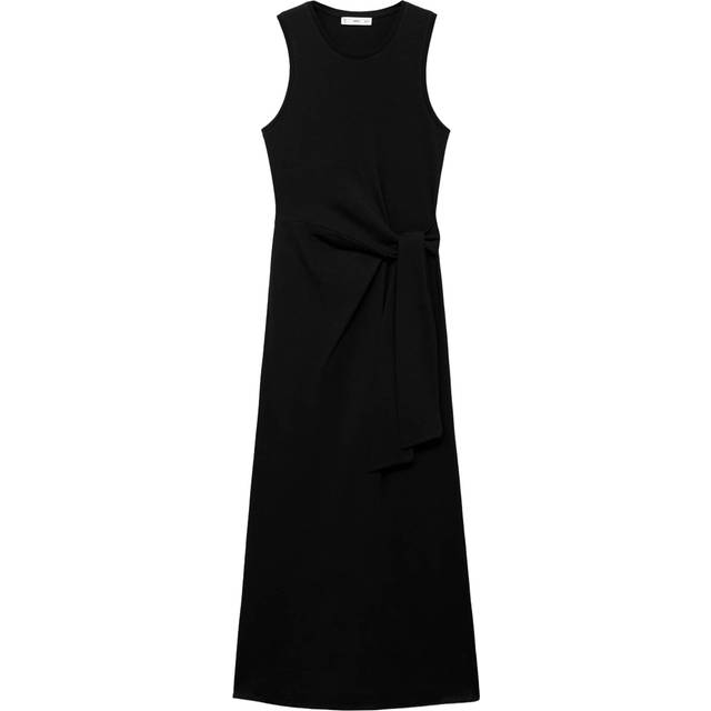 Cotton midi-dress with knot detail black - Woman - 6 - MANGO - Black