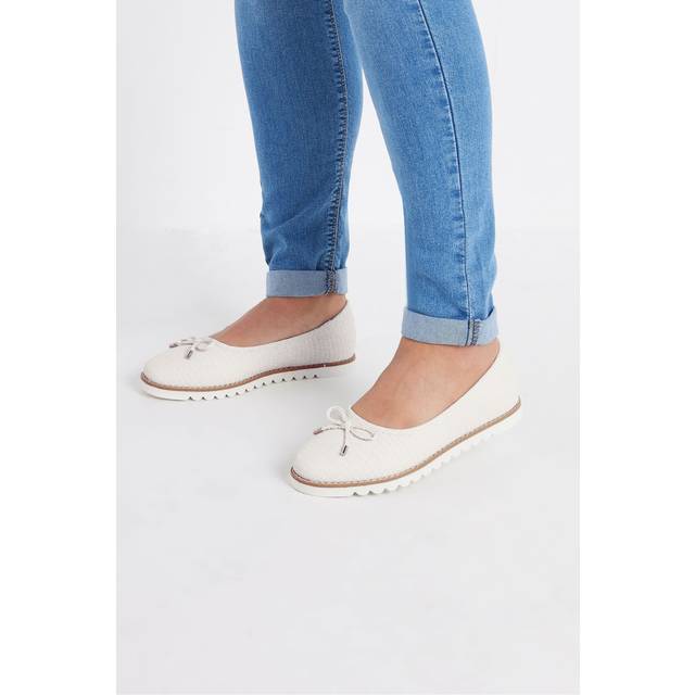 White Woven Ballerina Pumps In Wide E Fit & Extra Wide eee Fit - 5EEE