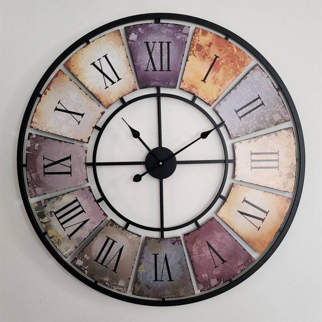 88Cm New Contemporary Wall Clock - Metal Clock - Extra Large Vibrant Colours And Retro Style Design - Roman Numerals - Wall Art - Silent Clock - Blue;Yellow;Purple (88cm W X 88cm H X 4cm D)