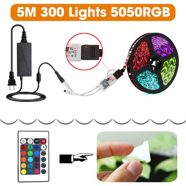 (Option B) Watertight LED Strip Light + WiFi Controller + 24Keys Remote Control +Power Adapter DC12V