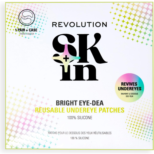 Revolution skin, silicone eye patches, reuseable, depuffs & hydrates eyes, vegan