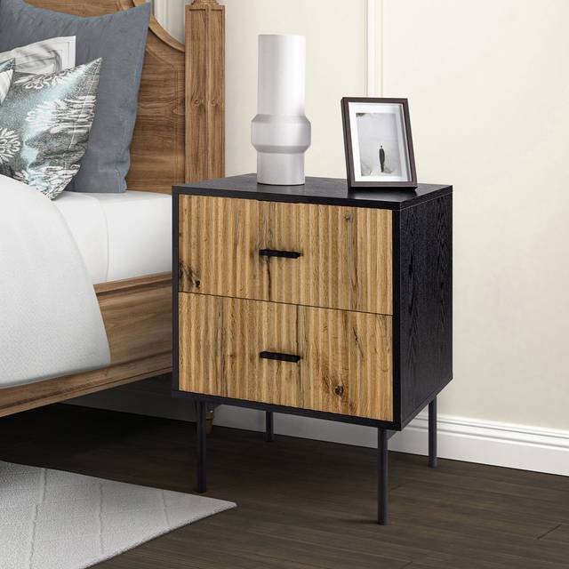 Ruyle Contemporary Classic 2 Drawer Nightstand - Black (64cm H X 50cm W X 40cm D)