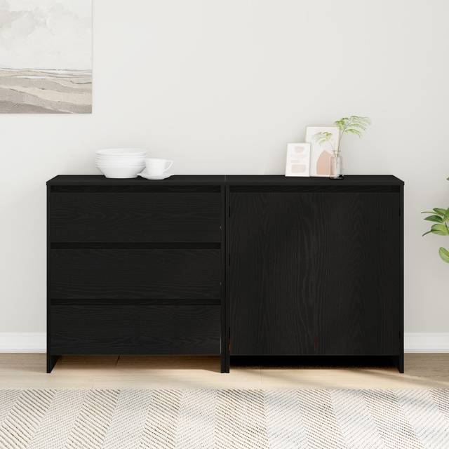 Sideboard Set Of 2 Black Oak Engineered Wood Large Buffet (75cm H X 70cm W X 41cm D)