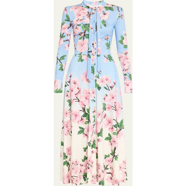 Cherry Blossom Degrade Jersey Long-Sleeve Maxi Dress - PINK BLUE OMBRE - 14