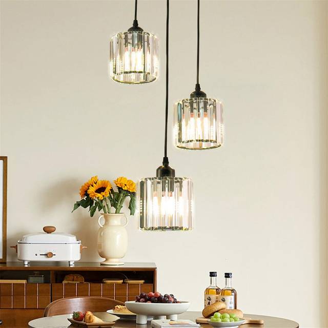 Crystal Chandelier Round Ceiling, Adjustable Chandelier 3 Lights - Satin Black