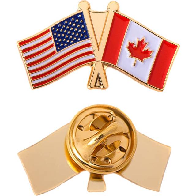 Desert Cactus Canada Lapel Pin Enamel with United States USA Souvenir Hat Men Women Patriotic Canadian Country (Double Flag Pin)