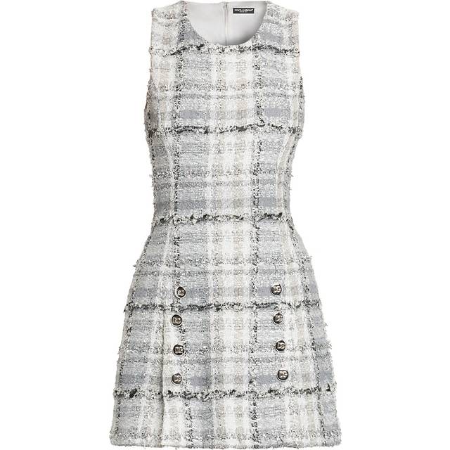 Rachel Button-Front Check Eyelash Tweed Mini Dress - GREYCHECK - 46 IT (10 US)