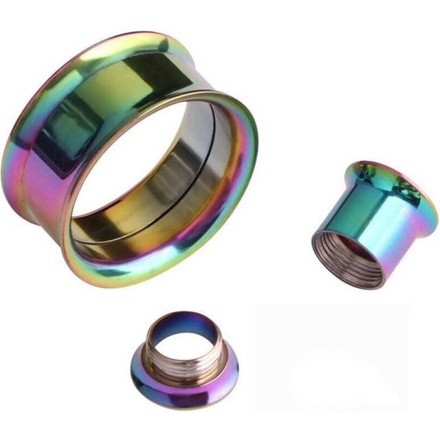 (multicolor, 22mm) 2x 316l Steel Body Piercing Jewelry Double Flares Screw Ear Expander Flesh Tunnel Plugs Ear Gauges