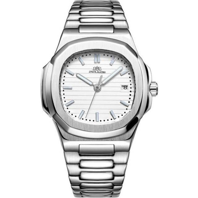 (white) Paulareis Men Automatic Self Wind Mechanical Luminous Stainless Steel Blue Grey Coffe Black White Dial Simple Business Watch