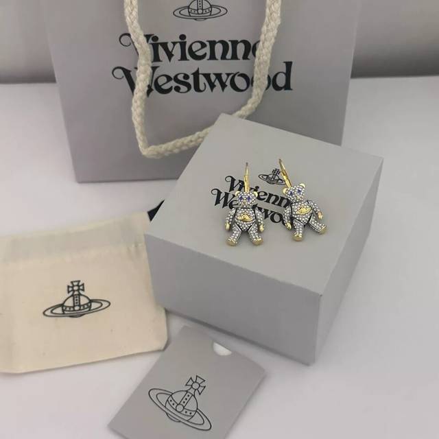 Vivienne Westwood Gold-toned Little Teddy Bear Drop Earrings With Box