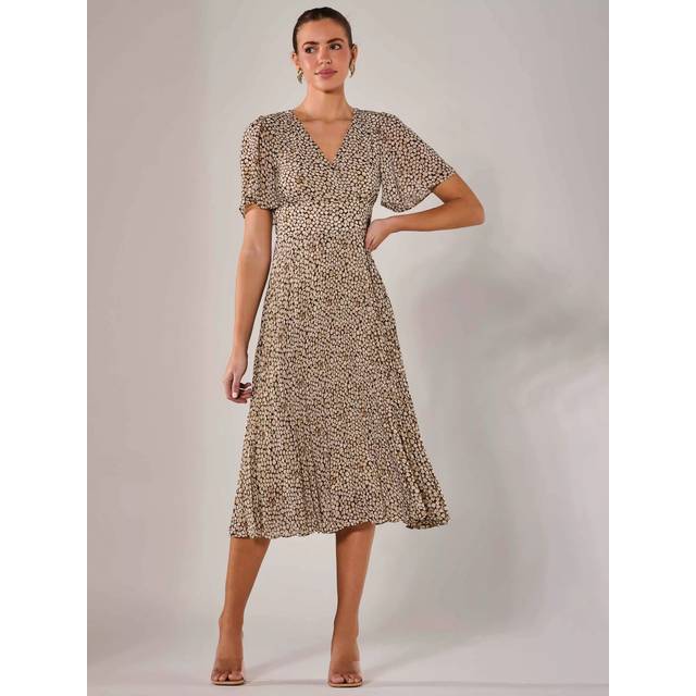 Chiffon Pleated Wrap Midaxi Dress - Cream - 10
