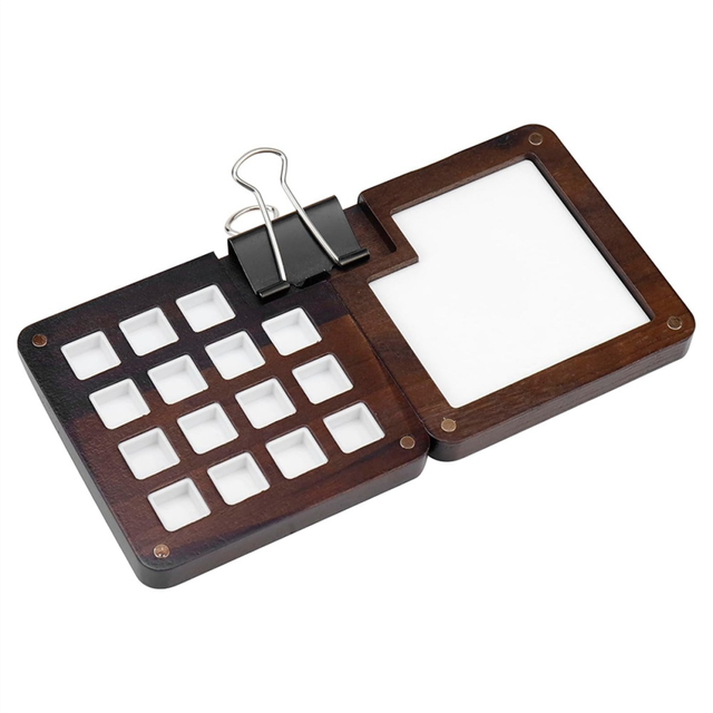 Wooden Portable Sketchbook Palette Mini 15 Grids Travel Paint Palette