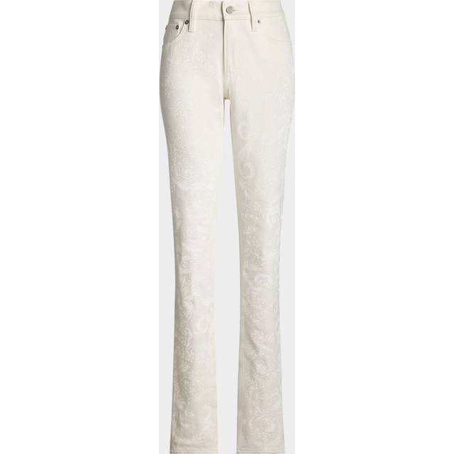 Barrett Floral Painted Slim-Leg Jeans - WHITE - 27