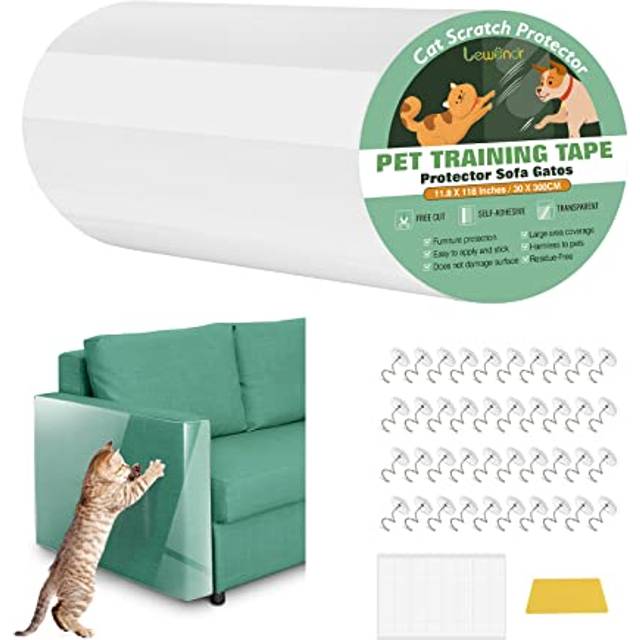 Anti Scratch Cat Furniture Protector, 11.8 x 118 Clear Couch Protector for Cats, Single Side Cat Scratching Deterrent Training Tape with 40 Pins + 40