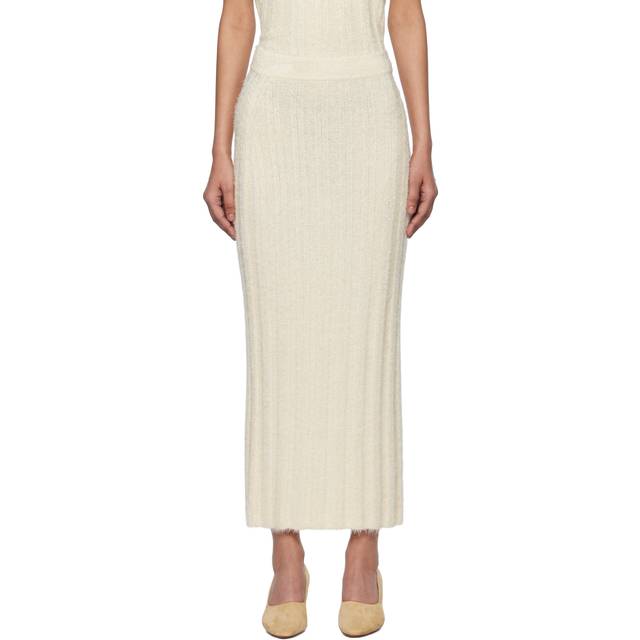Claire Wide Rib Cashmere-Silk Midi Skirt - CREAM - X-Small