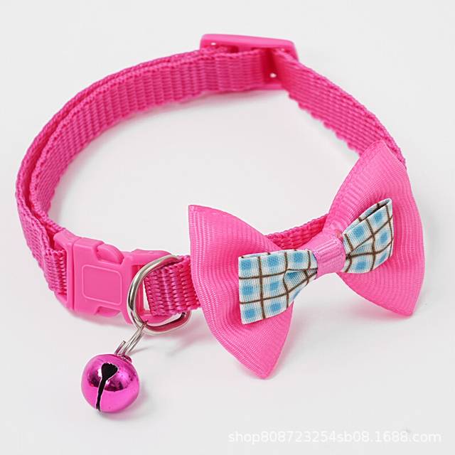 (Lattice Bowknot [Rose Red]*10) Pet Collars New Pet Bow Bell Collars Cute Cat Collars Pet Supplies Multicolor Adjustable Pet Dressing Tool Pet Accesso