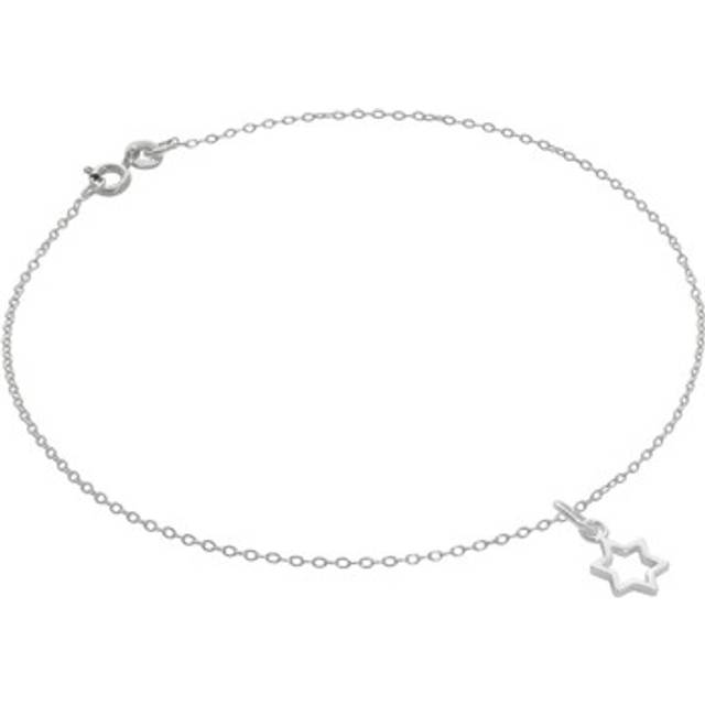 Fine Sterling Silver Belcher Anklet with Outline Star Charm - 10 Inches
