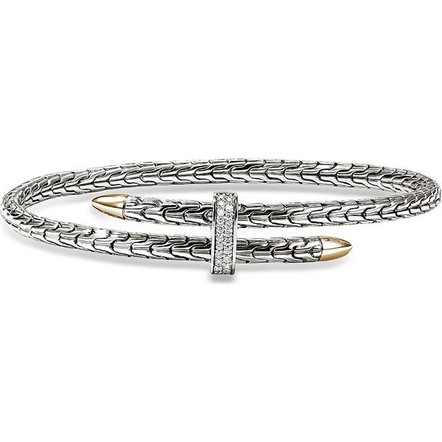 John Hardy 14K Yellow Gold & Sterling Silver Spear Diamond Flex Bypass Cuff Bracelet